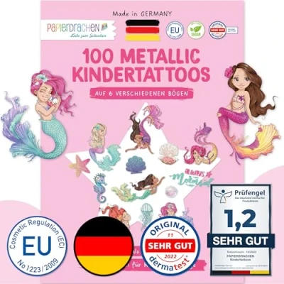 Abbildung von Papierdrachen 100 Metallic Tattoos Designs Für Fans der deutschen Nationalmannschaft vegan &amp; geprüft Ideal EM 2024 Glitzer Fußball Deutschland Kinder Erwachsene