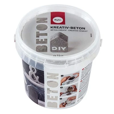 Abbildung von Rayher 34152000 Kreativ Beton, Eimer 1 kg, silber, Bastelbeton zum Basteln, Betonpulver Gießen, staubarm, gebrauchsfertig, mit Wasser anrühren