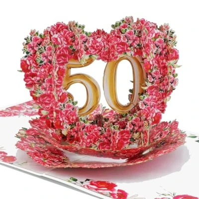 Abbildung von Favour Pop Up® NEU eine romantische 3D Glückwunschkarte zum 50. Hochzeitstag, auch für Gutschein oder Geldgeschenk zur Goldhochzeit. XP924