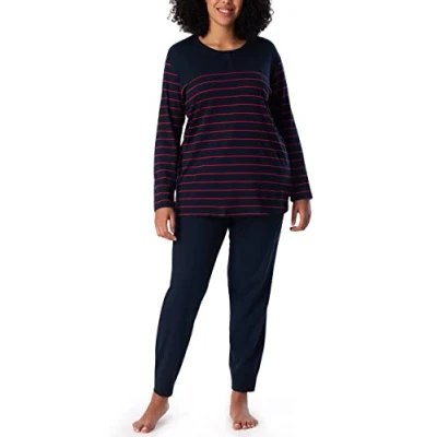 Abbildung von Schiesser Langer Schlafanzug SET Pyjama, Damen, Größe: 36, Blau/rot