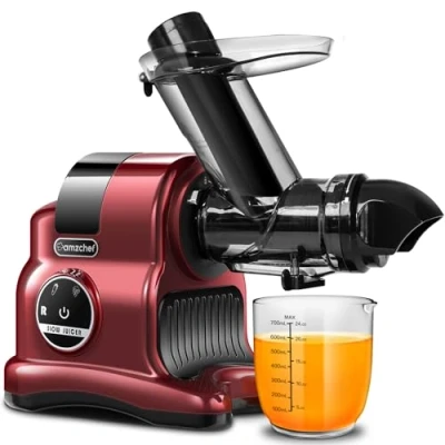 Abbildung von AMZCHEF Entsafter mit 80MM Großer Einfüllschacht 150W Slow Juicer 2 Geschwindigkeitsmodi und Rücklauffunktion für Ganze Gemüse Obst Testsieger Rot