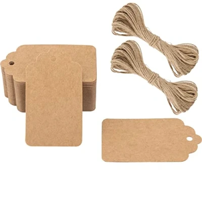 Abbildung von G2PLUS 100 Stück Kraftpapier Anhänger,Geschenkanhänger,Etiketten aus 7x4CM Anhänger Papier Etiketten Tags Braun für Valentinstag Hochzeit Geschenke