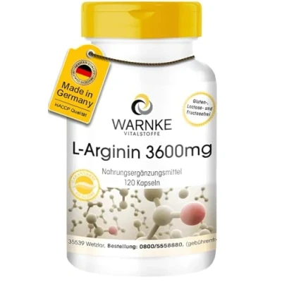 Abbildung von L Arginin Kapseln 3600mg HCl pro Tagesdosis 120 hochdosiert vegan Warnke Vitalstoffe Deutsche Apothekenqualität