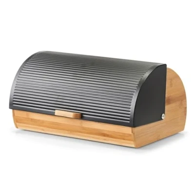 Abbildung von Zeller 25365 Brotkasten, Bamboo/Metall, schwarz, ca. 39 x 27 19 cm, Brotaufbewahrung, Trendige Schwarze Brotbox, lebensmittelecht