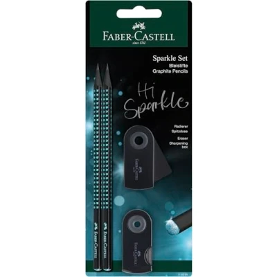 Abbildung von FABER CASTELL 118295 Schreibset Sparkle Midnight ocean, mit 2 Bleistifte, 1 Radierer und Spitzer