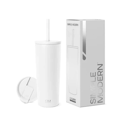 Abbildung von Simple Modern Thermobecher mit Strohhalm und Deckel Trinkbecher Henkel Wiederverwendbare Edelstahl Geschenke für Frauen Männer Classic 710ml Winter White