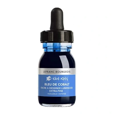 Abbildung von Lefranc Bourgeois 301279 Nan King Kalligrafie und Zeichentusche, pigmentierte Tusche, hohe Farbbrillanz, Leuchtkraft für feinste Zeichnungen, &amp; Skizzen, 30ml Flasche Kobaltblau