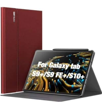 Abbildung von INFILAND Hülle für Samsung Galaxy Tab S10+ Plus / S9 FE+ S9+ (12,4 Zoll 2024/2023), Multi Winkel Ständer Dünn Schutzhülle mit Stifthalter, Auto Schlaf/Wach, Dunkelrot