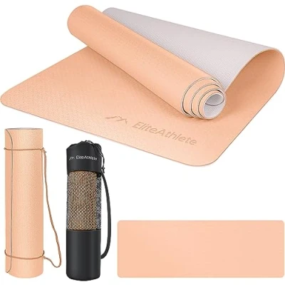Abbildung von EliteAthlete Yogamatte Sportmatte Fitnessmatte Gymnastikmatte gepolstert &amp; rutschfest für Fitness, Pilates Yoga Matte 183 cm x 61 0.6 Trainingsmatte inkl. Transportgurt + Tasche