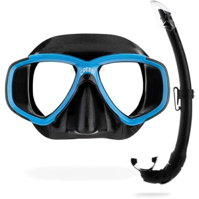 Abbildung von CRESSI Perla+Mexico Combo Black/Blue Combi Set Maske+Schnorchel zum Tauchen und Schnorcheln, Schwarz/Blau, Einheitsgröße, Erwachsene
