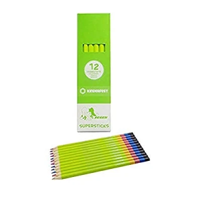 Abbildung von JOLLY Superstick Rainbow Buntstifte, Farbstifte, 4 Farben in einem Stift, Rosa Violett Blau Gelb,Kinderfest und Bruchsicher, Ungiftig, 12 Stifte