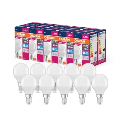 Abbildung von OSRAM LED Star Value Classic P40 Lampe für E14 Sockel, Tropfenform, FR, 470 Lumen, tageslichtweiß (6500K), Ersatz herkömmliche 40W Glühbirnen, nicht dimmbar, 10er Pack
