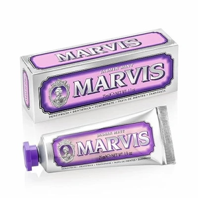 Abbildung von MARVIS® Jasmin Mint 25 ml I Zahncreme mit blumigen Noten der Jasminblüte entfernt Plaque und hartnäckige Beläge Fluorid Reisegröße