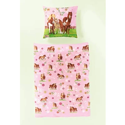 Abbildung von Bierbaum 2217 Bettwäsche Pferdefreunde, Designed in Germany, 135 x 200 cm, rosa 01, Renforcé