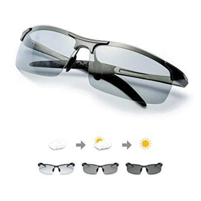 Abbildung von TJUTR Polarisierte Sonnenbrille Herren Photochromatisch Sports Fahrradbrille Selbsttönend Autofahrer Durchsichtig brille mit Färbungsgradient