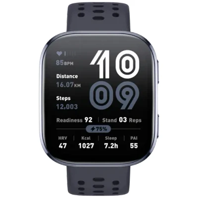 Abbildung von Amazfit Bip 6 Smart Watch 46mm, 14 Tage Akku, 1.97“ AMOLED, GPS &amp; kostenloses Kartenmaterial, AI, Bluetooth Anruf Textfunktion, Gesundheits, Fitness Schlaf Tracker, 140+ Trainingsmodi, 5 ATM, Schwarz