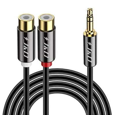 Abbildung von J&amp;D Stereo Audio Cinch zu Klinken Adapter Goldbeschichtet 3,5mm Klinke auf 2 RCA Buchse kabel Verlängerungskabel, 2.7m