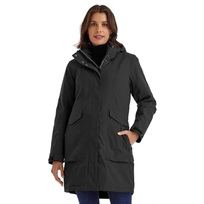 Abbildung von killtec Damen Parka/Mantel wasserdicht mit abzippbarer Kapuze Funktionsparka, schwarz, 44, 43284 000