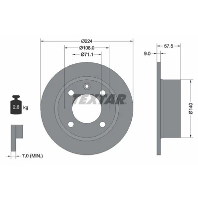 Abbildung von TEXTAR 92059700 Bremsscheibe 224 9 04/05 108 voll ohne Radbefestigungsbolzen, Radnabe CITROËN: Xantia Hatchback
