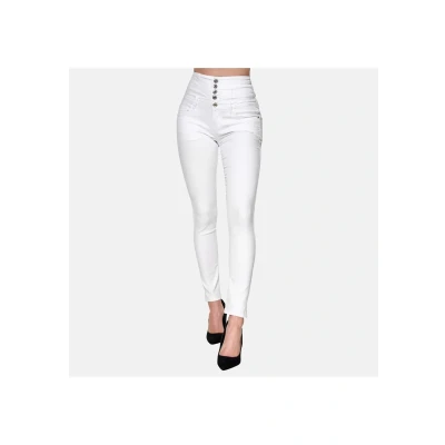 Abbildung von Elara Damen Jeans Stretch Skinny High Waist Chunkyrayan EL60 9 Weiss 44 (2XL)