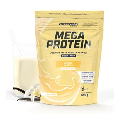 Abbildung von Energybody Mega Protein &quot;Vanille&quot; 500 g/Mehrkomponenten Pulver mit Casein Whey Mix als Eiweiss Pulver/Eiweiß Shake ohne Aspartam/Eiweißpulver / 20 Portionen