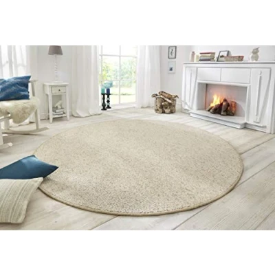 Abbildung von BT Carpet Wolly Teppich Rund Wohnzimmerteppich Flachgewebe Kurzflor Woll Optik Wolle Skandi Look Esszimmer, Wohnzimmer, Kinderzimmer, Schlafzimmer Creme, 133cm
