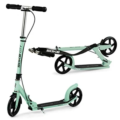 Abbildung von SOKE City Urban Scooter für Freizeitfahrten Klappbarer, Verstellbarer Lenker ABEC 9 Carbonlager aus verchromtem Stahl PU Räder 88A Aluminiumdeck Grün