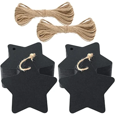 Abbildung von Geschenkanhänger Weihnachten Stern Anhänger Kraftpapier Etiketten, 100 Stück Tags mit Jute Schnur, für Weihnachtsgeschenke Dekoration (Schwarz)