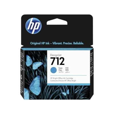 Abbildung von HP 712 Cyan 29 ml Original Druckerpatrone (3ED67A) mit originaler Tinte, für DesignJet T650, T630, T250, T230 &amp; Großformatdrucker der Studio Serie sowie den 713 Druckkopf