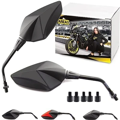 Abbildung von Area1 Premium Rückspiegel Spiegel Paar e geprüft schwarz matt M10 Rechts+Linksgewinde. kompatibel mit MT03 MT07 MT09 MT10 MT125 Tracer XT 1200 Tenere FZ6 FZ8 FZ1 XJ6SP Vmax Xmax Nmax WR