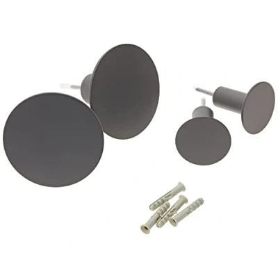 Abbildung von blomus PONTO Wandhaken 4er Set in moderner Trendfarbe Gunmetal, stilvolles Wohnaccessoire, Kleiderhaken, hochwertig, inkl Befestigungsmaterial (2 x Ø 8.5 cm, 2 5 H: 45 mm, 65800)