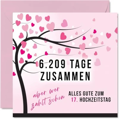 Abbildung von Stuff4 17. Hochzeitstag Karte Liebe 6209 Tage Zusammen 17 Jahrestag Geschenke für Mein Mann Ehemann Meine Frau Ehefrau, 145mm Lustig Glückwunschkarten