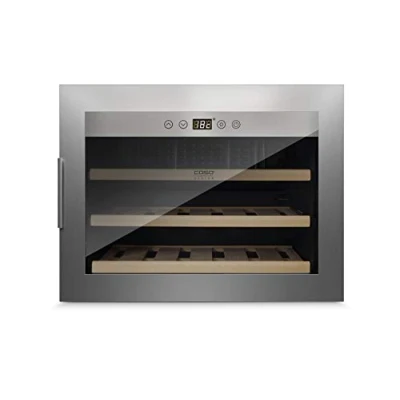 Abbildung von Caso WineSafe 18 EB Inox Weinkühlschrank für Flaschen Einbaugerät Standardmaß, Höhe 45cm, 5 20C, Innenraumbeleuchtung, UV Filterglas, Edelstahl, 629