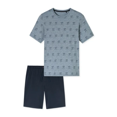 Abbildung von Schiesser Herren Schlafanzug kurz Rundhals 95/5 Nightwear Pyjamaset, Nachtblau_182608, 52