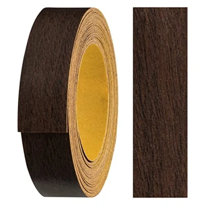 Abbildung von haggiy Melaminkanten Band selbstklebend 18mm x 5m I Kantenband Möbelkantenband Sicherer Halt ohne Bügeln Kantenumleimer Furnier für Regalbretter/Holzplatten (Nussbaum dunkel)