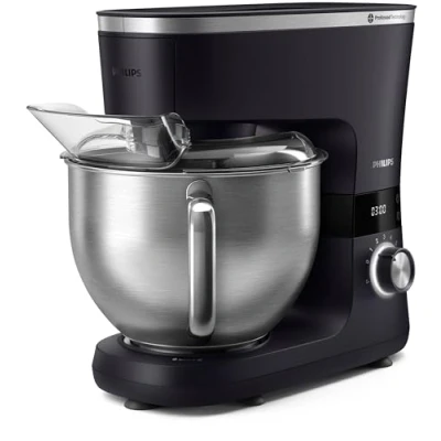 Abbildung von Philips 7000 Series Küchenmaschine 5,5 Liter, 1000 Watt, 8 Geschwindigkeitsstufen, ProKnead Technologie, Rezepte, LED Smart Timer, Knethaken, Schneebesen Und Rührbesen (HR7962/01)