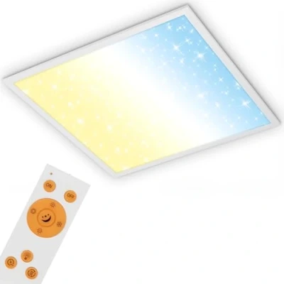 Abbildung von BRILONER LED Deckenlampe flach mit Sternenhimmel, einstellbar von warmweiß bis kaltweiß, Fernbedienung, Lampe, Deckenleuchte, Wohnzimmerlampe, Panel, 59,6x59,6x6 cm, Weiß