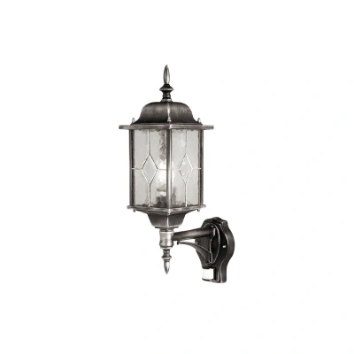 Abbildung von Elstead Lighting WX1 PIR Wandleuchte Wexford 1xE27 schwarz / silber H:53,2cm L:27,8cm B:15,9cm mit Sensor