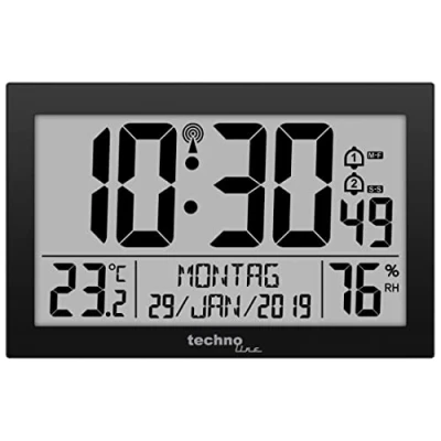 Abbildung von Technoline 8016 Funk Wand Uhr mit Temperaturanzeige, Kuststoff, schwarz, 225 x 143 24 mm, WS8016SCHWARZ, 143mm