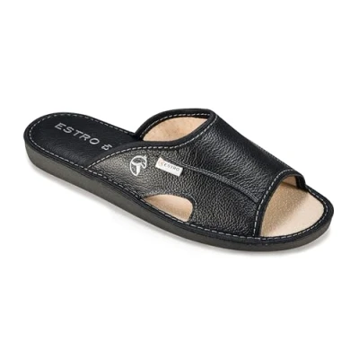 Abbildung von ESTRO Hausschuhe Herren Leder Herrenhausschuhe Hausschuh Männer Pantoffel Pantoffeln Pantoletten Slipper Mann Verano (41 EU, Schwarz)