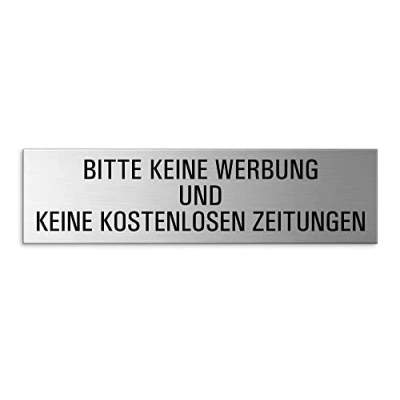 Abbildung von Schild XL Bitte Keine Werbung und kostenlosen Zeitungen 15x4 cm Aluminium gebürstet Edelstahloptik selbstklebend