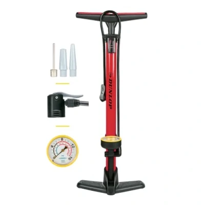 Abbildung von Dunlop Fahrradpumpe mit Manometer Luftpumpe Fahrrad für , Schrader und Französisches Ventil Standluftpumpe inkl. Adapter Wasserspielzeug Bälle Roller Autoreifen