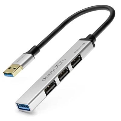 Abbildung von deleyCON USB A HUB 4 Port Verteiler (1x USB3.0 / 3X USB2.0) Aluminium Gehäuse, 15cm, Für PC, Laptop, Notebook Silber