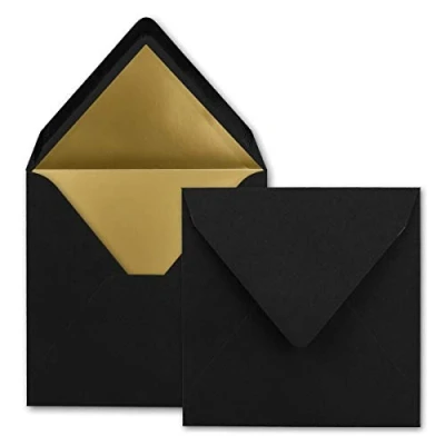 Abbildung von 25 quadratische Brief Umschläge 15,5 x cm, Schwarz (Schwarz) mit Gold Papier gefüttert Nassklebung FarbenFroh by GUSTAV NEUSER