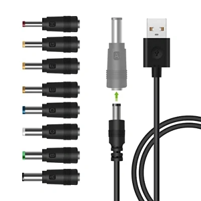 Abbildung von LANMU USB auf DC Stecker Kabel, 8 in 1 A Hohlstecker Ladekabel Netzkabel Stromkabel Adapterkabel mit für Router, Raiserapparat, TV Box, Philips Hue Hub (1m, schwarz)