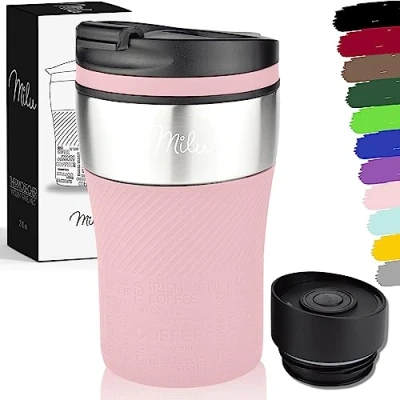 Abbildung von Milu Thermobecher Isolierbecher Kaffeebecher to go 210ml 100% Auslaufsicher Trinkbecher aus Edelstahl Autobecher doppelwand Isolierung Thermo Becher Travel Mug (Rosa)