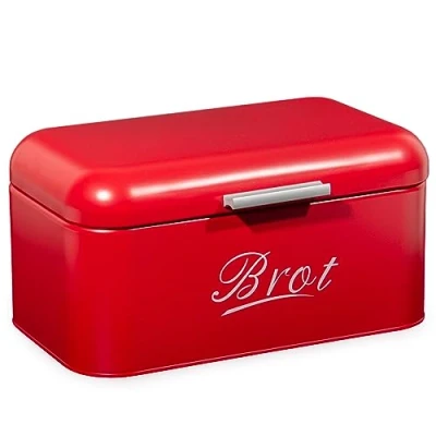 Abbildung von Theo&amp;Cleo Brotkasten mit Deckel, Großer Knäckebrot Box aus Metall, Brotaufbewahrungsbox Bread Box, Brot und Kekse Lange Aufbewahren Trocken Halten, Retro Design Rot