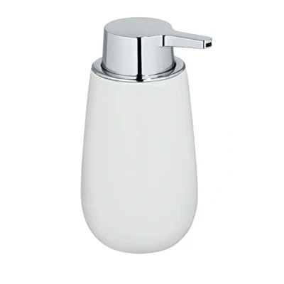 Abbildung von WENKO Seifenspender Mod. Badi, nachfüllbarer Flüssigseifenspender aus hochwertiger Keramik mit Matter Oberfläche, Pumpkopf robustem Kunststoff, Füllmenge 320 ml, 9,5 x 16 8 cm, Weiß