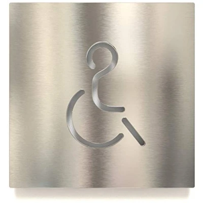 Abbildung von Edelstahl WC Schild selbstklebend &amp; pflegeleicht Design Toiletten Rollstuhl Fahrer Piktogramm B 02 E