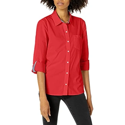 Abbildung von ommy Hilfiger Damen J7rm0544 Hemd mit Button Down Kragen, Scharlachrot, S